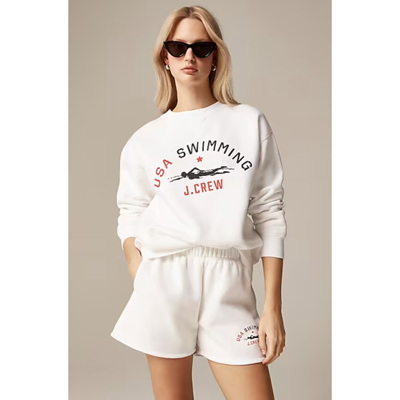 J. Crew Sweaters - J Crew x USA Swimming Heritage Fleece Oversized Sweatshirt S White BP028 J.Crew